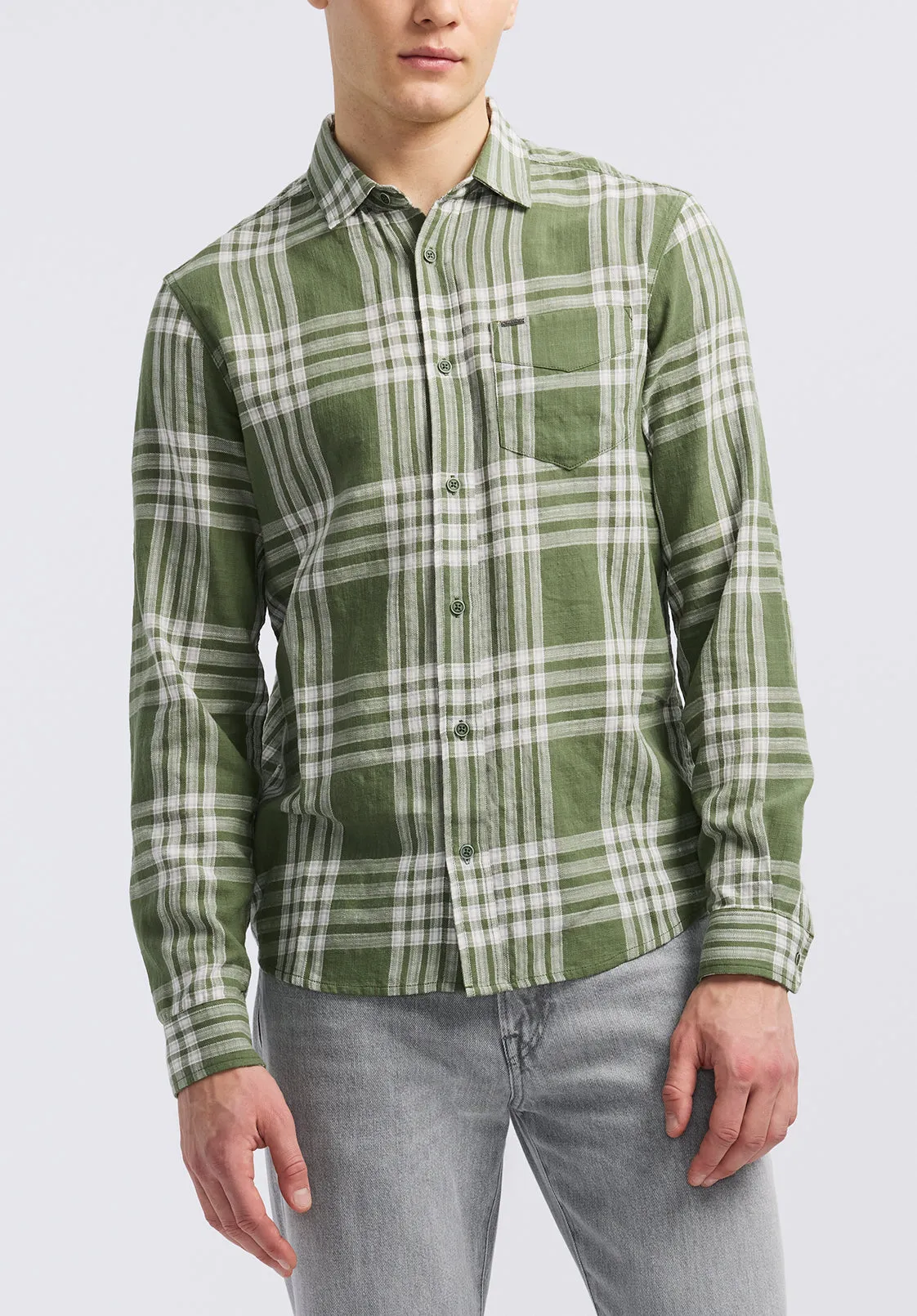 Saroz Men's Long-Sleeve Plaid Shirt, Hedge Green - BM24616 sold by Buffalo David Bitton