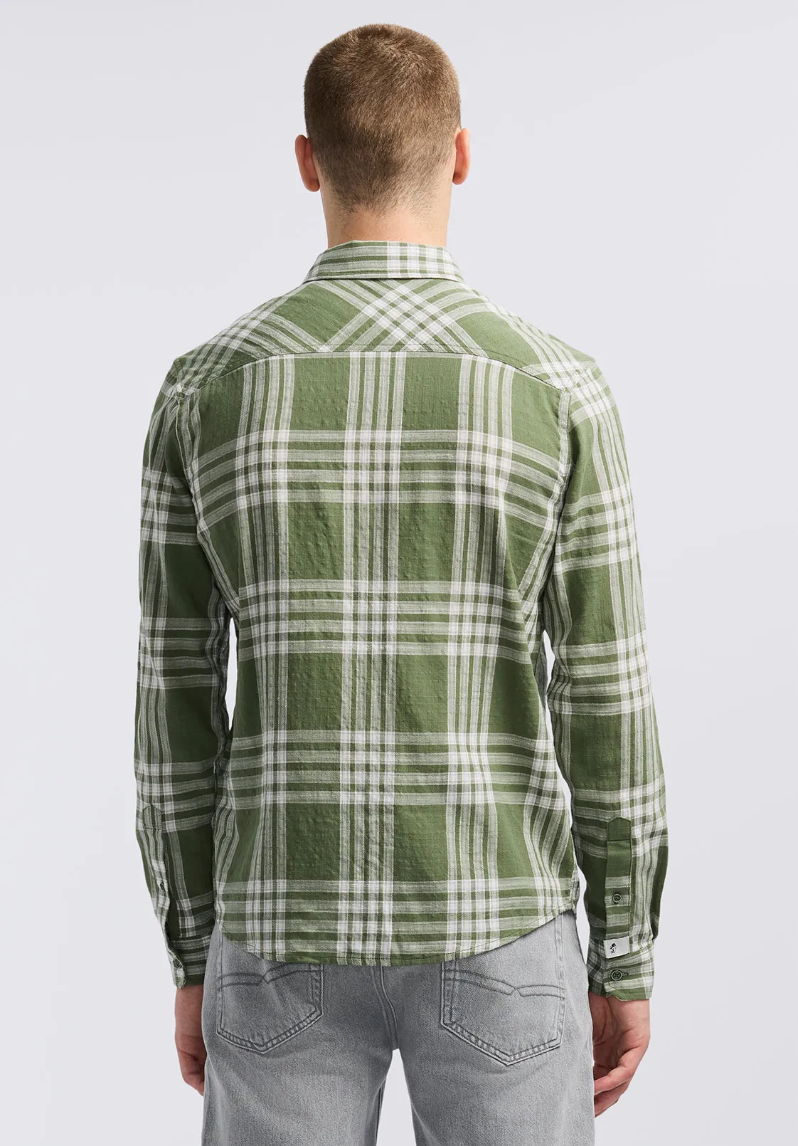 Saroz Men's Long-Sleeve Plaid Shirt, Hedge Green - BM24616 sold by Buffalo David Bitton product image thumbnail 4