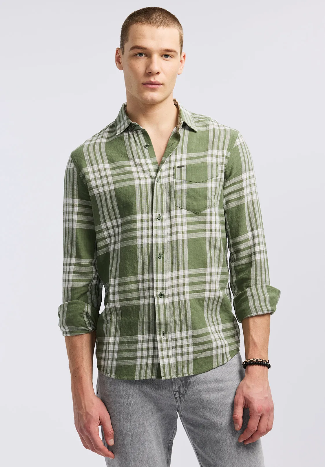 Saroz Men's Long-Sleeve Plaid Shirt, Hedge Green - BM24616 sold by Buffalo David Bitton product image thumbnail 2