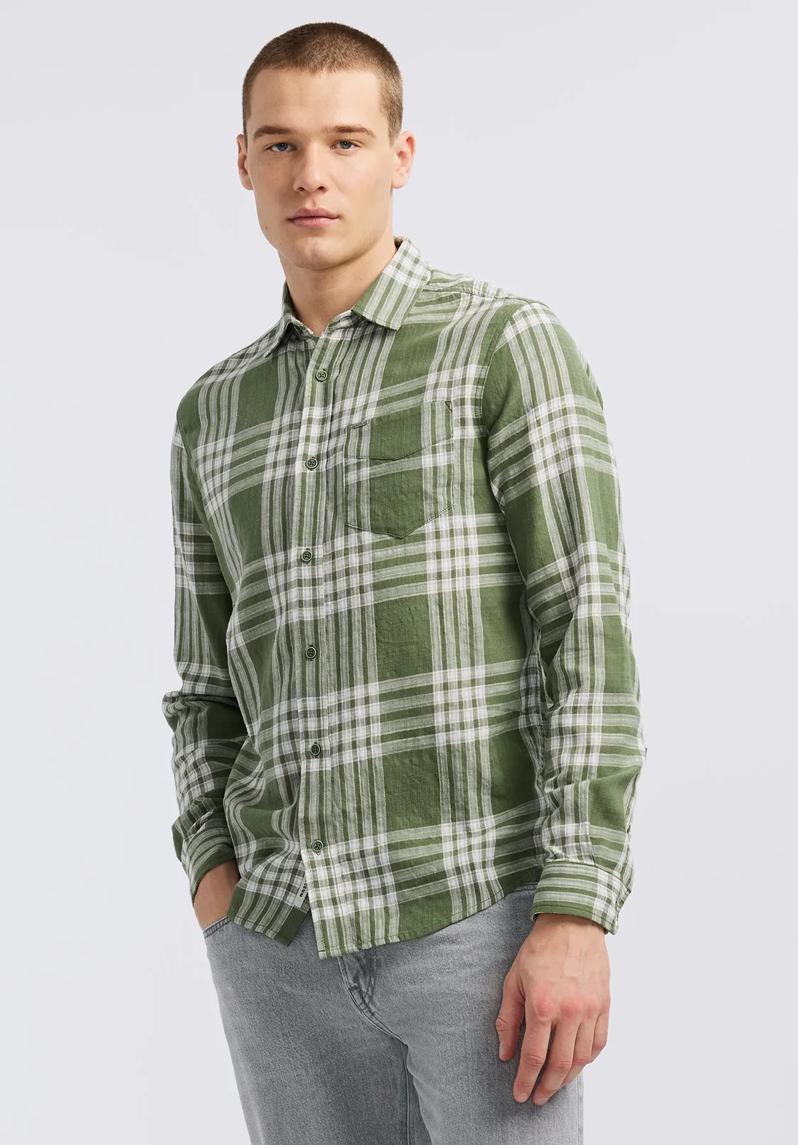 Saroz Men's Long-Sleeve Plaid Shirt, Hedge Green - BM24616 sold by Buffalo David Bitton product image thumbnail 3