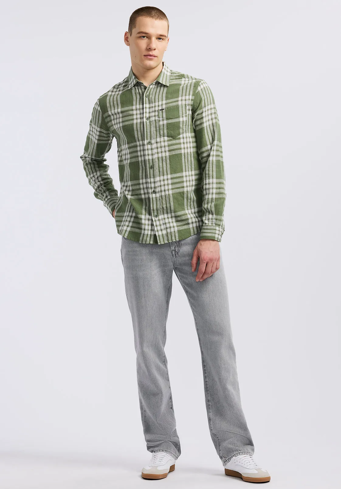 Saroz Men's Long-Sleeve Plaid Shirt, Hedge Green - BM24616 sold by Buffalo David Bitton product image thumbnail 5