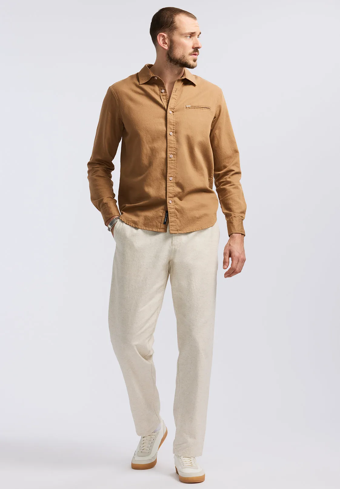 Simbio Men's Long-Sleeve Linen Blend Fitted Shirt, Woodsmoke - BM24617 sold by Buffalo David Bitton product image thumbnail 4