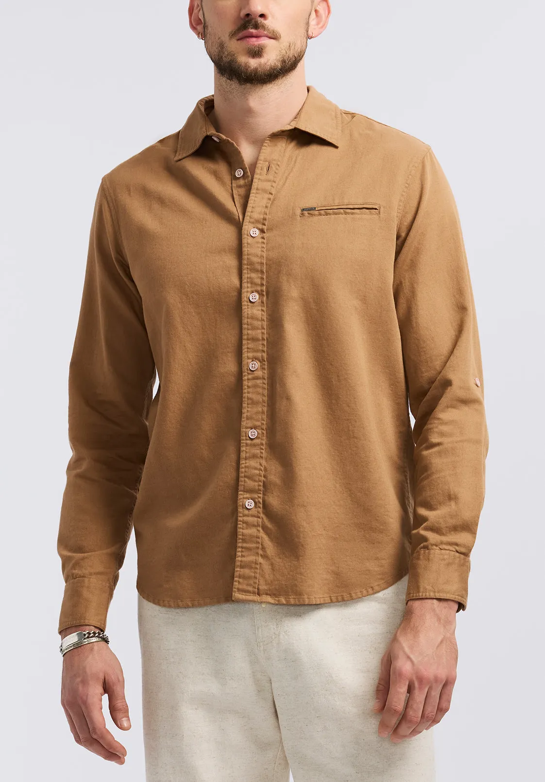 Simbio Men's Long-Sleeve Linen Blend Fitted Shirt, Woodsmoke - BM24617 sold by Buffalo David Bitton
