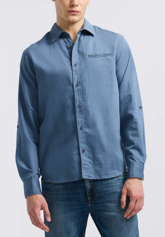 Simbio Men's Long-Sleeve Linen Blend Fitted Shirt, Moonlight Blue - BM24617 sold by Buffalo David Bitton