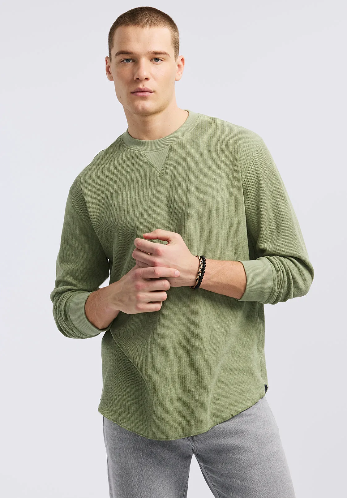 Kaleb Men's Long-Sleeve Crewneck Top, Hedge Green - BM24624 sold by Buffalo David Bitton product image thumbnail 2
