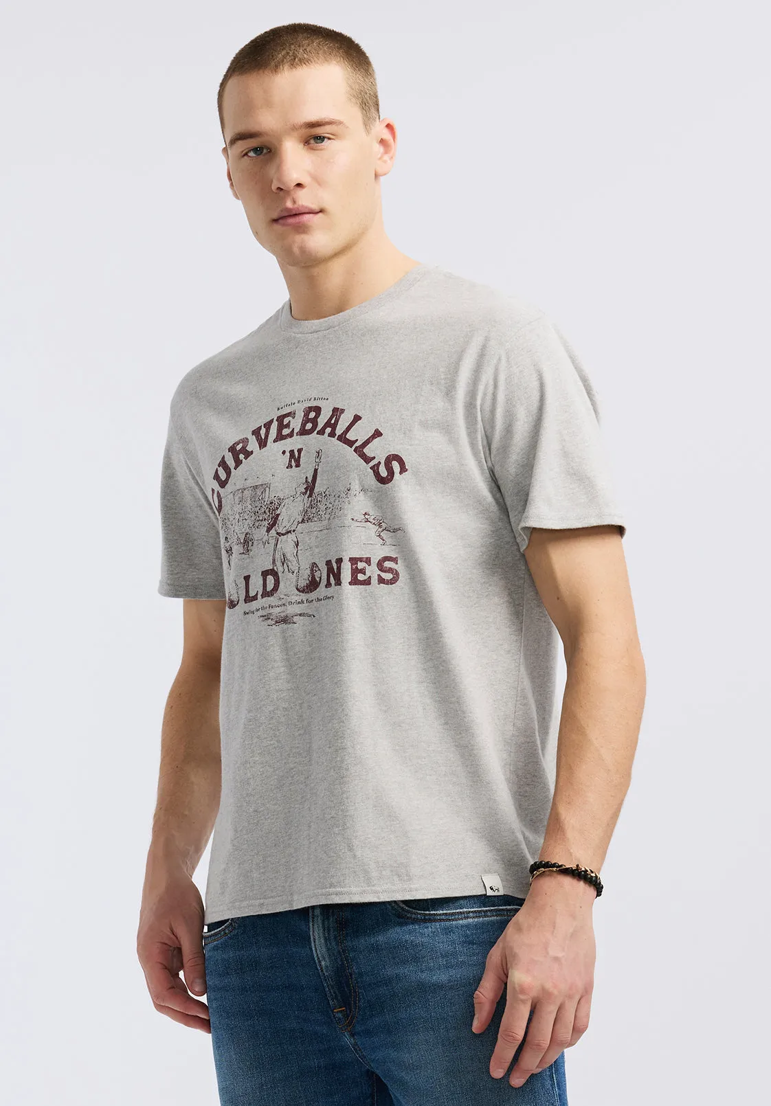 Tavis Men's Graphic T-Shirt with Curveballs 'n Cold Ones Print, Heather Grey - BM24716 sold by Buffalo David Bitton product image thumbnail 2