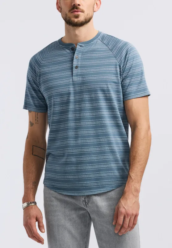 Klaus Men's Short-Sleeve Striped Henley Top, Mirage - BM24630 sold by Buffalo David Bitton