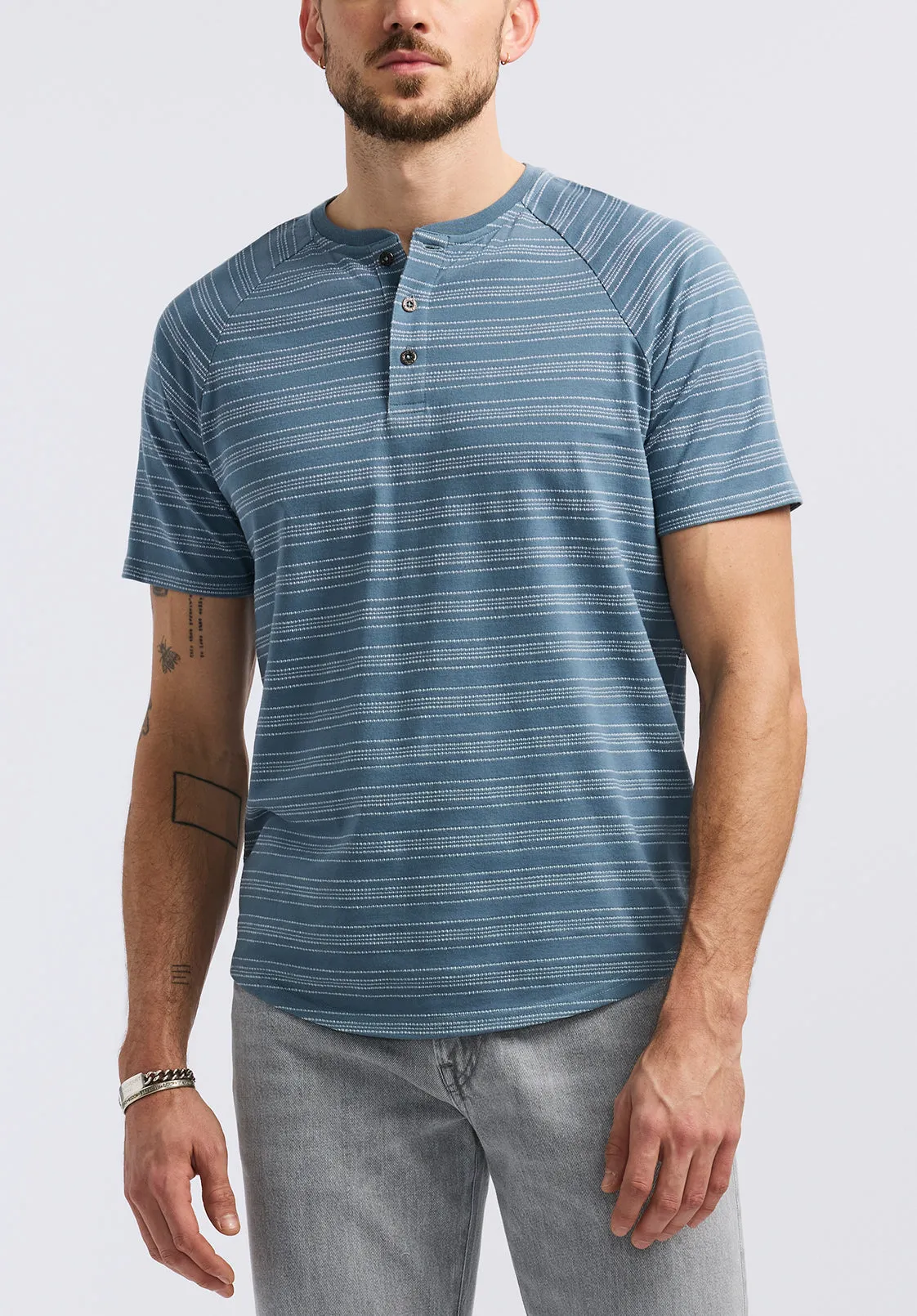 Klaus Men's Short-Sleeve Striped Henley Top, Mirage - BM24630 sold by Buffalo David Bitton