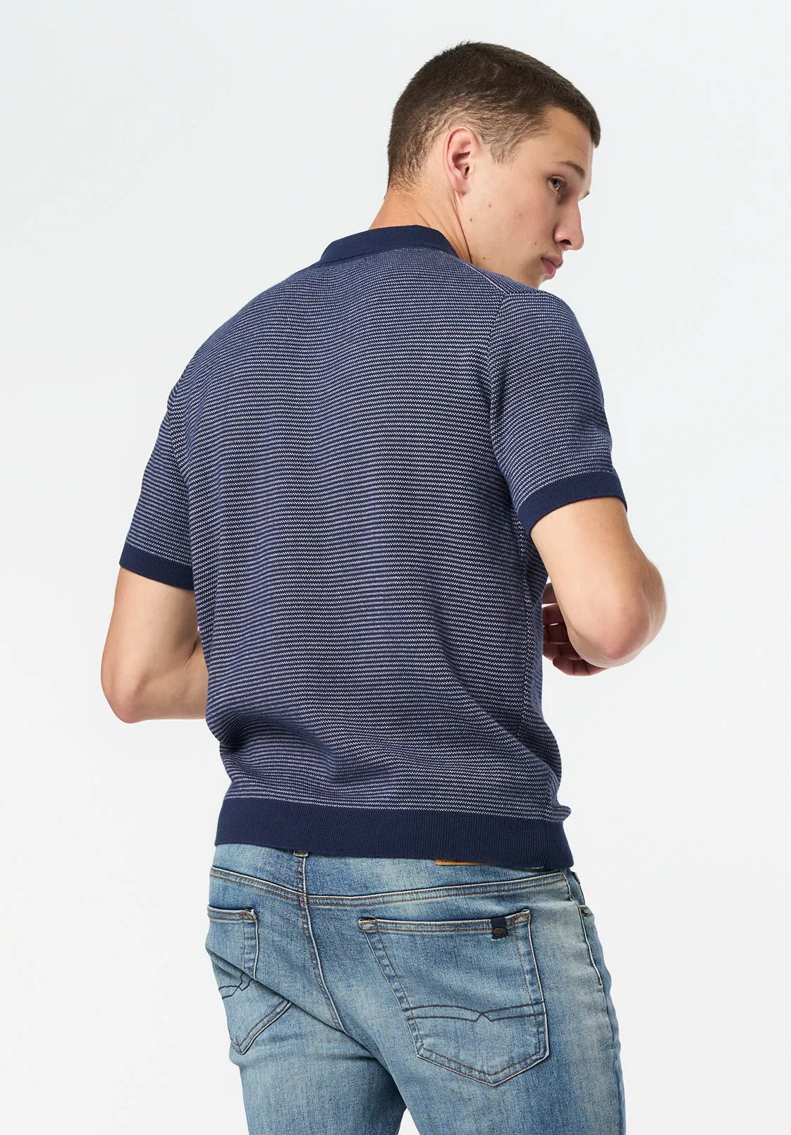 Walbert Men's Short-Sleeve Striped Sweater Polo, Whale - BM24696 sold by Buffalo David Bitton product image thumbnail 3