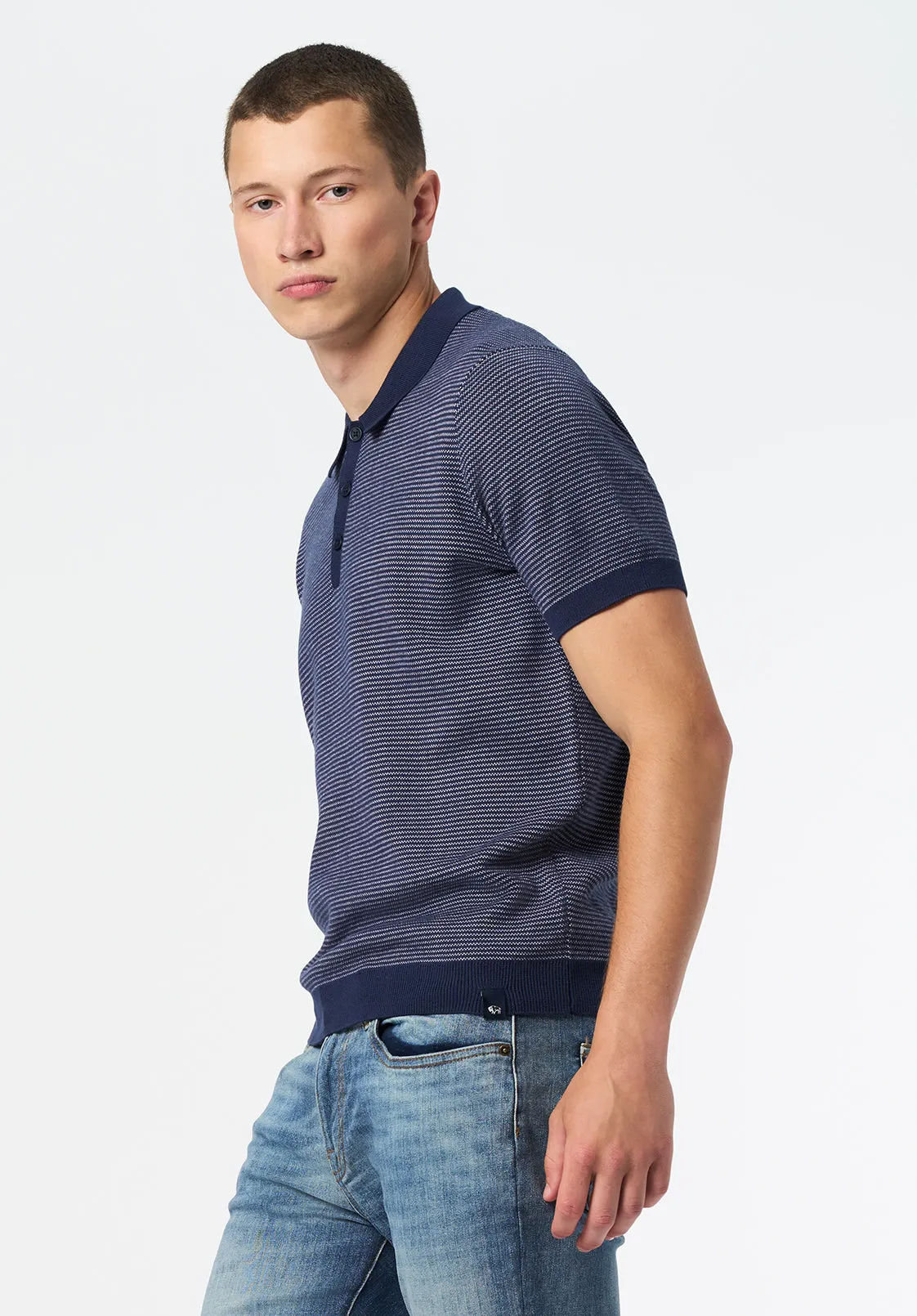 Walbert Men's Short-Sleeve Striped Sweater Polo, Whale - BM24696 sold by Buffalo David Bitton product image thumbnail 2