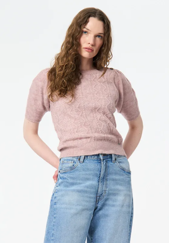 Winsome Women's Short Sleeve Cable Knit Sweater with Shoulder Button, Burnished Lilac - SW0151 sold by Buffalo David Bitton