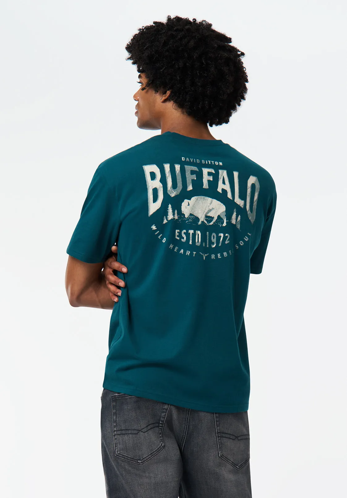 Tilden Men's Graphic T-Shirt with Buffalo and Rebel Soul Print, Deep Teal - BM24708 sold by Buffalo David Bitton product image thumbnail 2