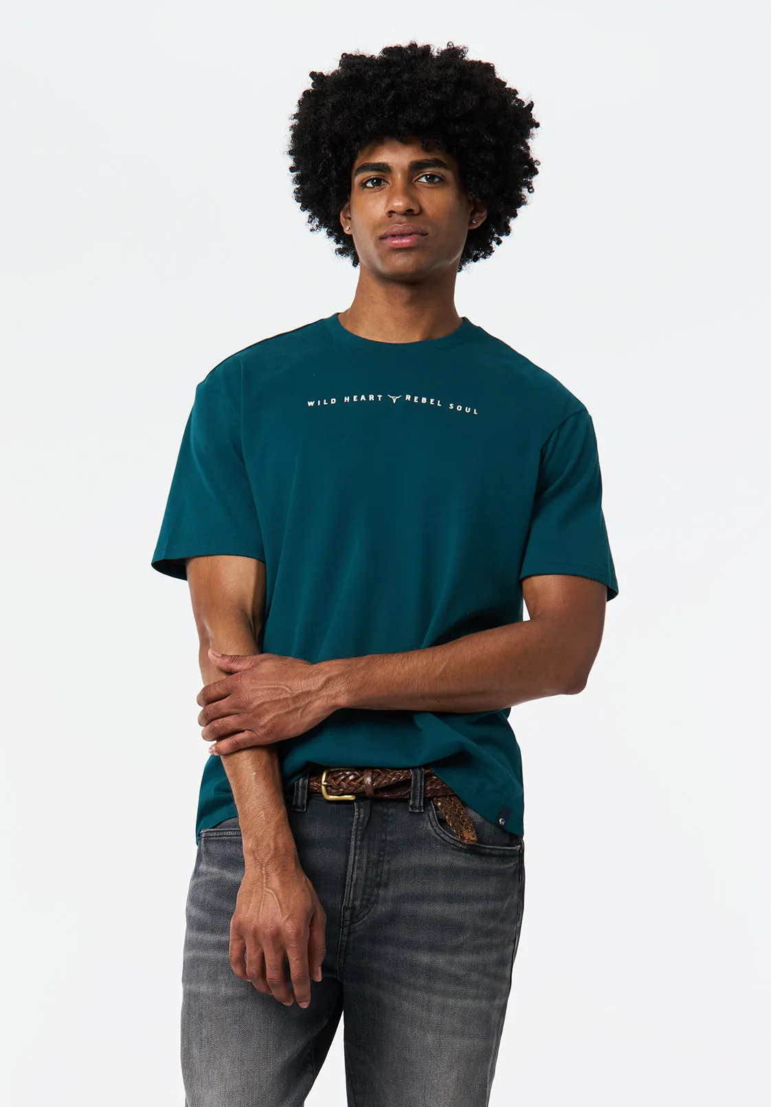 Tilden Men's Graphic T-Shirt with Buffalo and Rebel Soul Print, Deep Teal - BM24708 sold by Buffalo David Bitton