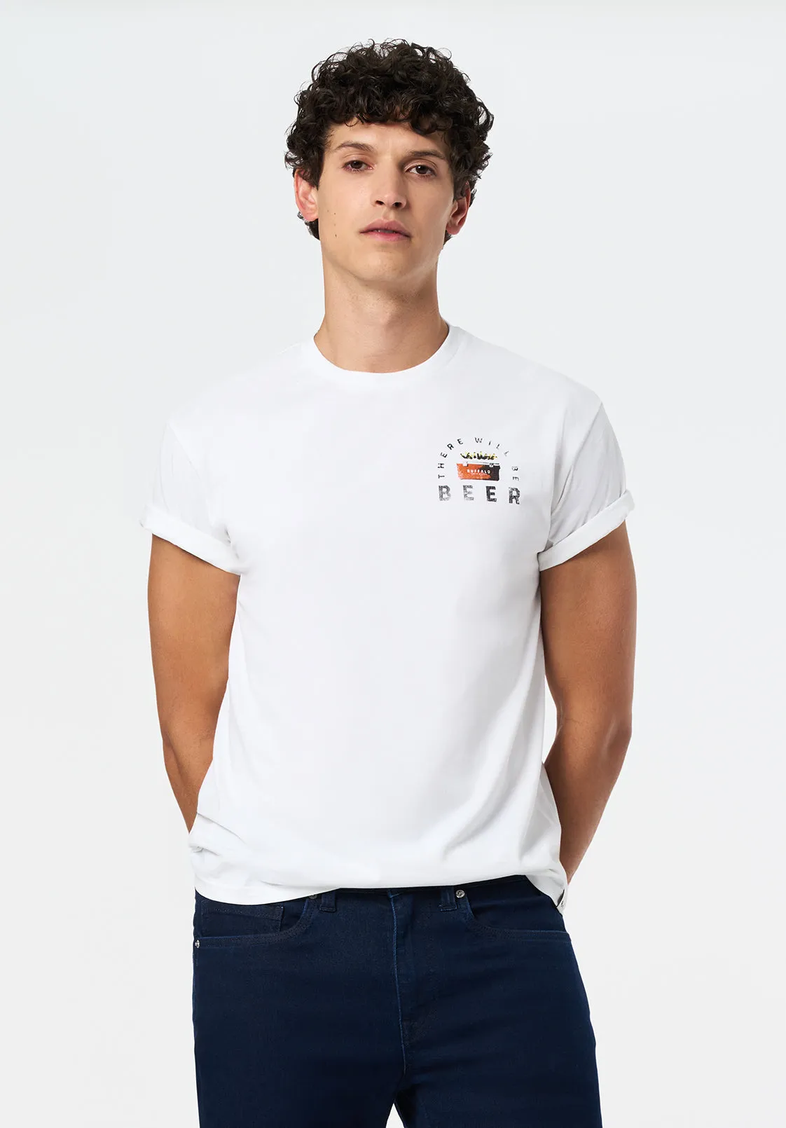 Tobin Men's Graphic T-Shirt with Truck and Beer Print, Optic White - BM24703 sold by Buffalo David Bitton