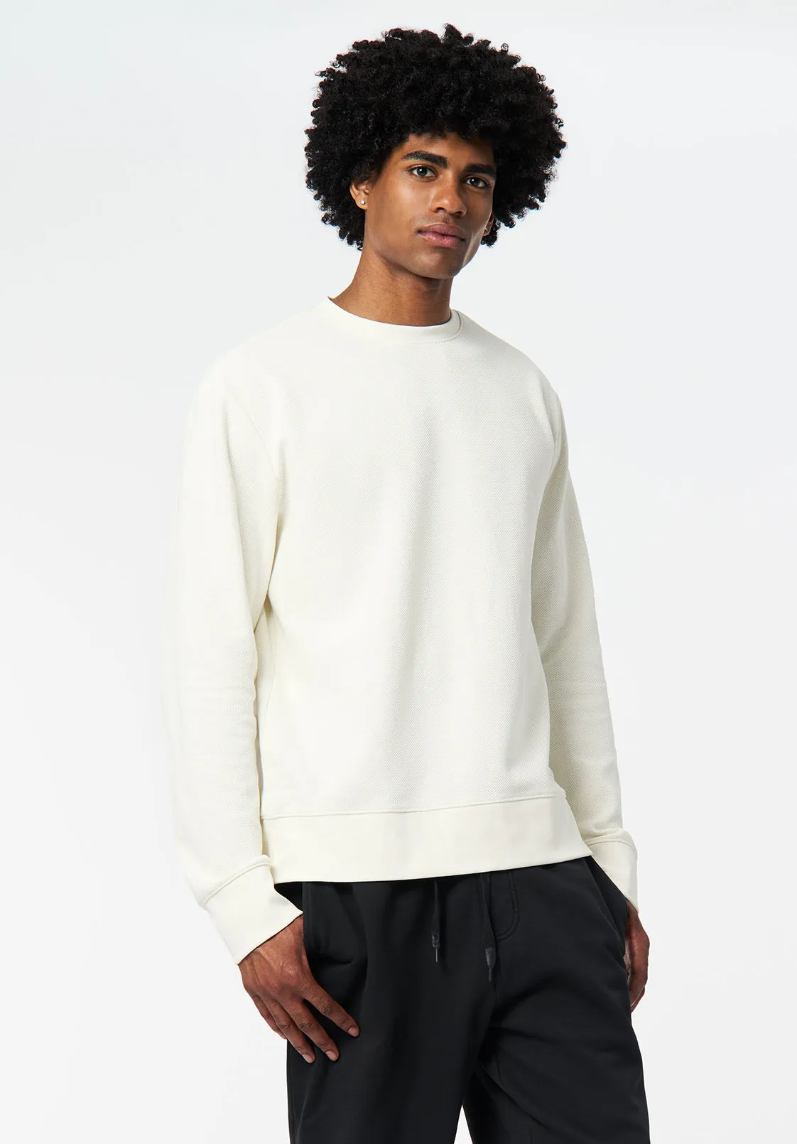 Kaya Men's Relaxed Crewneck Sweatshirt, Milk - BM24671 sold by Buffalo David Bitton