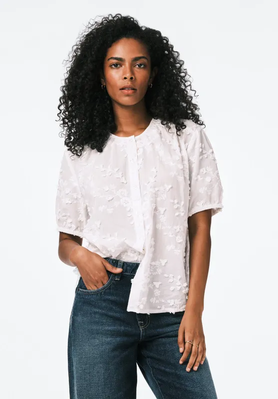 Titha Women's Embroidered Organza Blouse with Puff Sleeves, White - WT0209 sold by Buffalo David Bitton