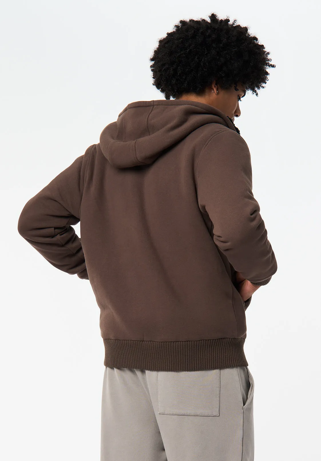 Fasox Men's Relaxed Full-Zip Hooded Jacket with Sherpa Lining, Chocolate Brown - BM24735 sold by Buffalo David Bitton product image thumbnail 3