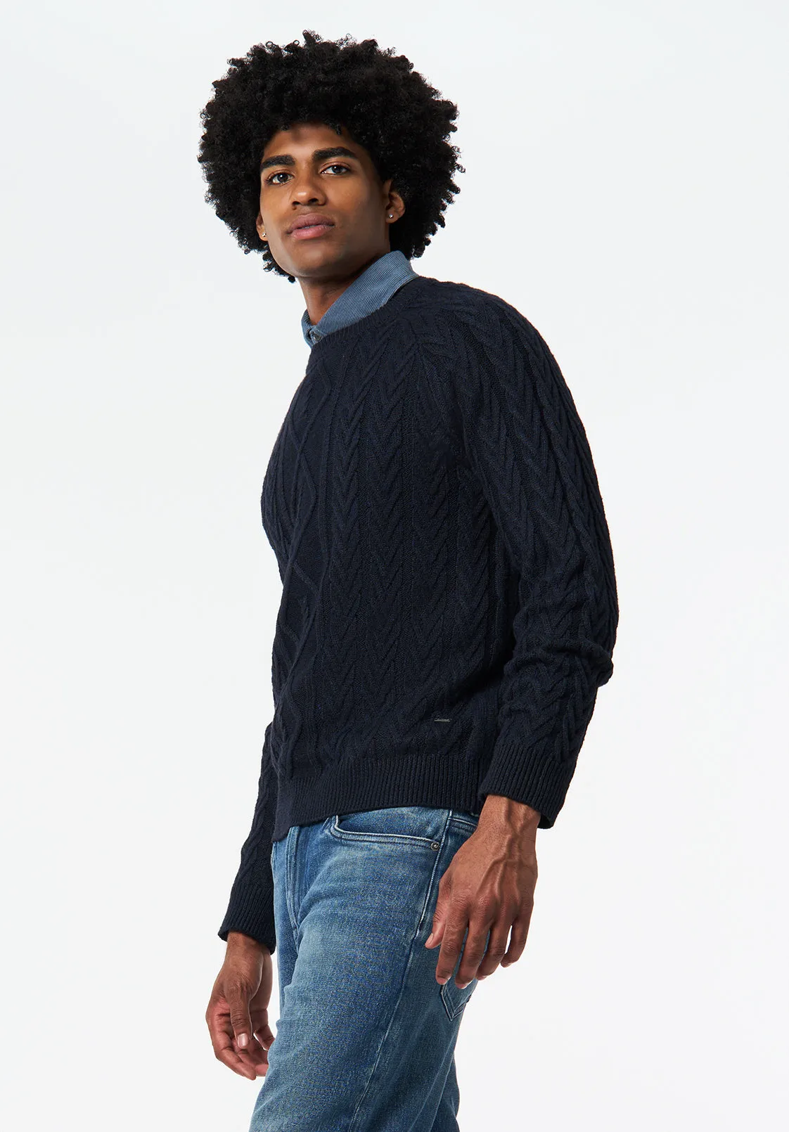 Walder Men's Relaxed Cable Knit Sweater, Whale - BM24771 sold by Buffalo David Bitton product image thumbnail 2