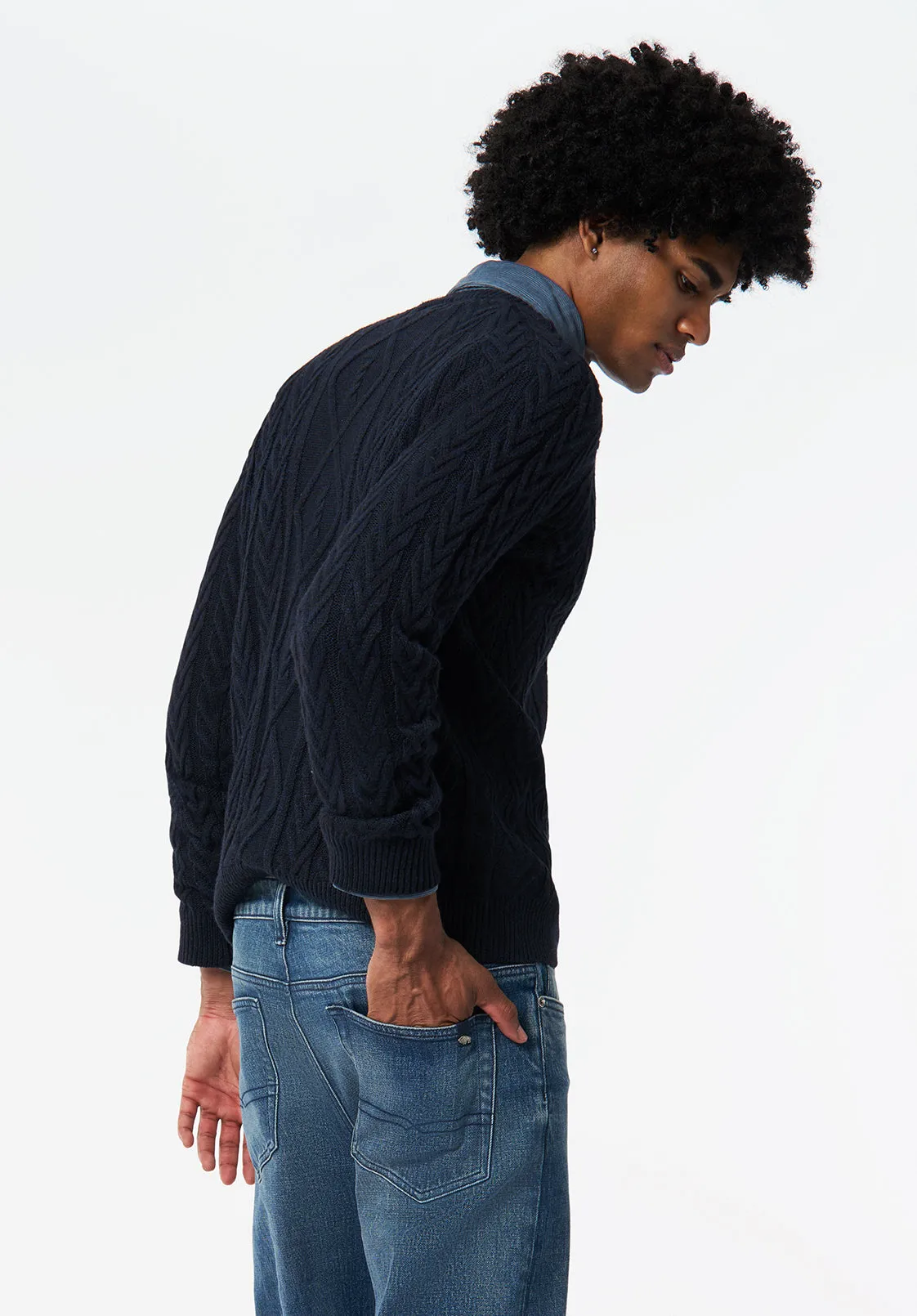 Walder Men's Relaxed Cable Knit Sweater, Whale - BM24771 sold by Buffalo David Bitton product image thumbnail 3