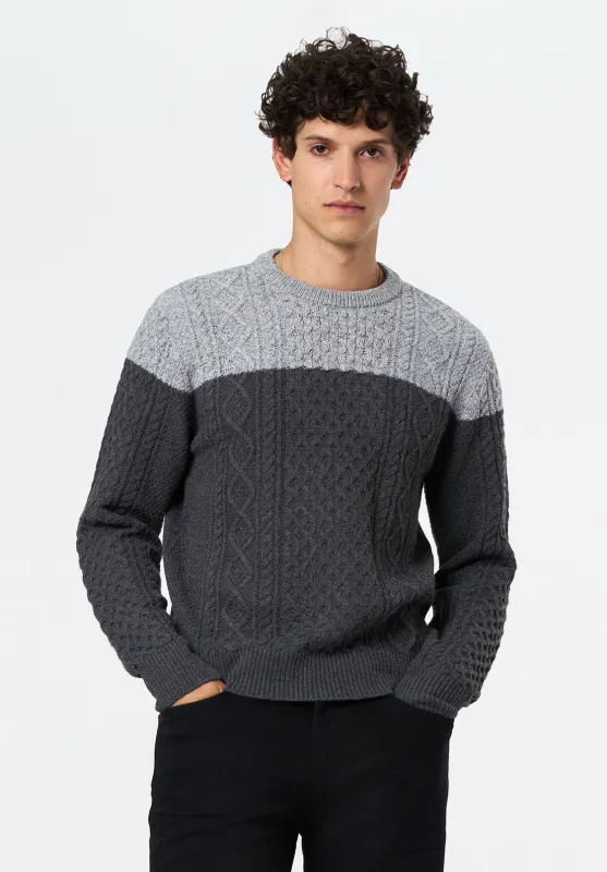 Wintor Men's Cable Knit Colorblock Sweater, Heather Grey - BM24748 made by Buffalo David Bitton