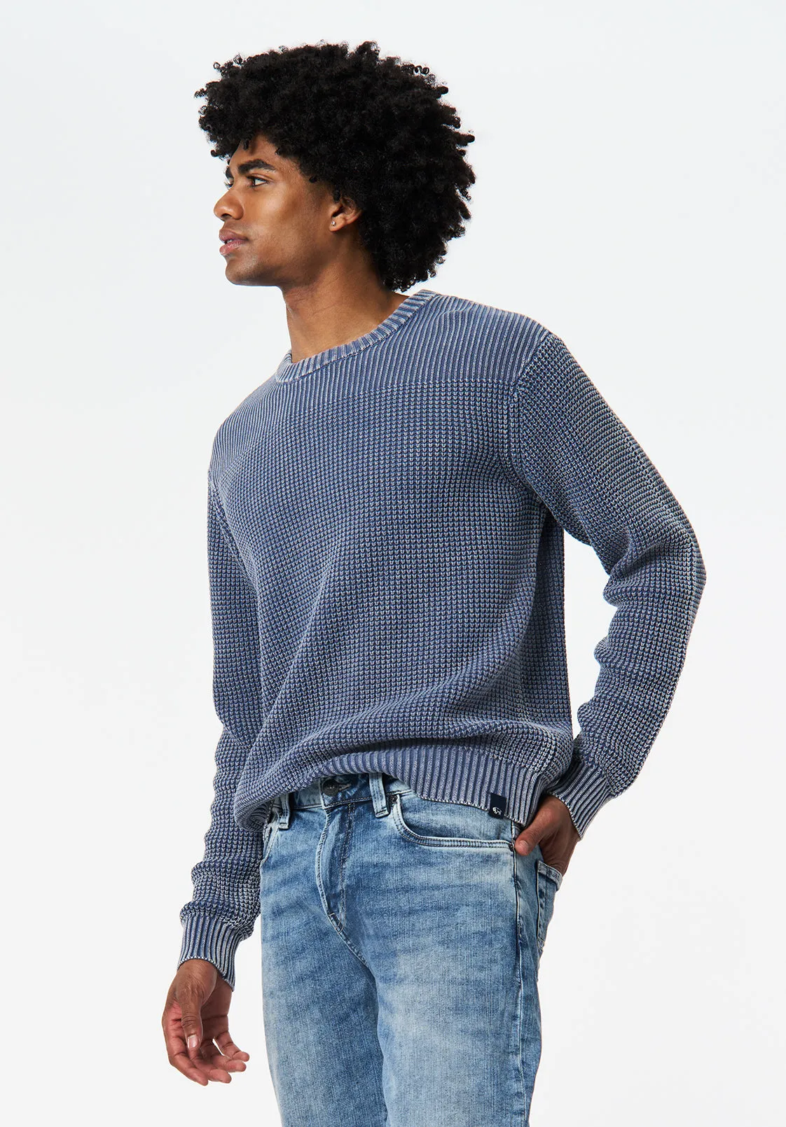 Washy Men's Textured Knit Crewneck Sweater, Whale - BM24698 sold by Buffalo David Bitton product image thumbnail 2