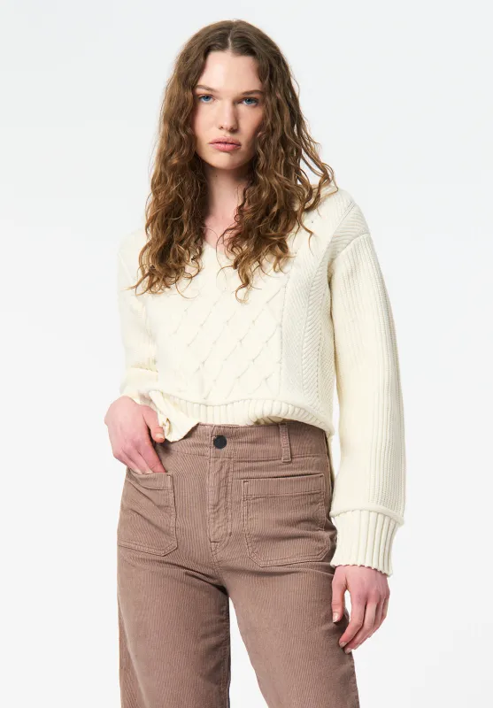 Colette Women's V-Neck Cable Knit Sweater, Marshmallow - SW0131 sold by Buffalo David Bitton