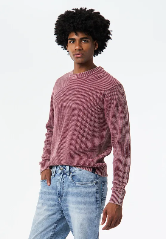 Washy Men's Textured Knit Crewneck Sweater, Maroon Banner - BM24698 sold by Buffalo David Bitton