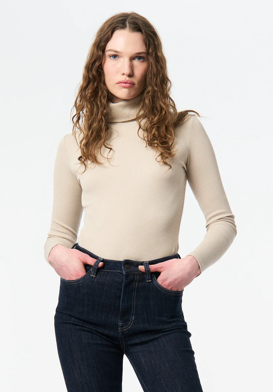 Mavra Women's Ribbed Turtleneck Top, Oatmeal - KT0241 sold by Buffalo David Bitton