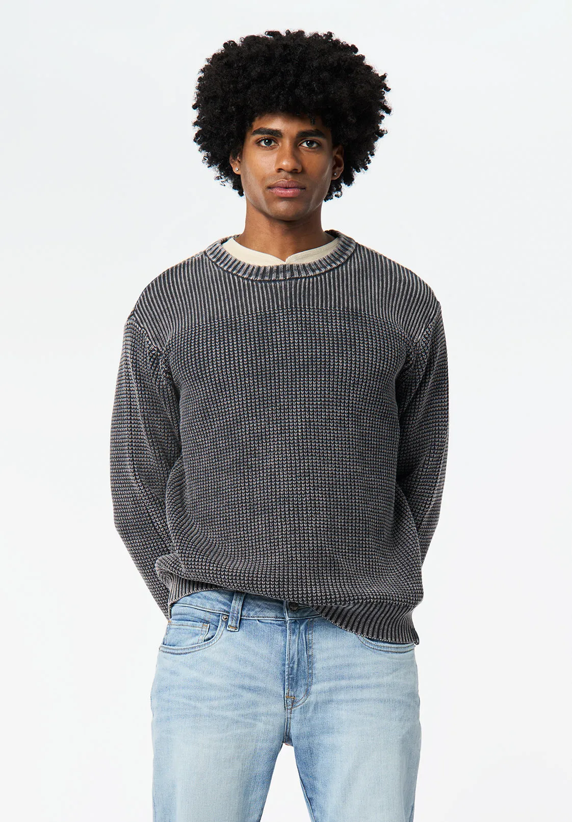 Washy Men's Textured Knit Crewneck Sweater, Black - BM24698 sold by Buffalo David Bitton