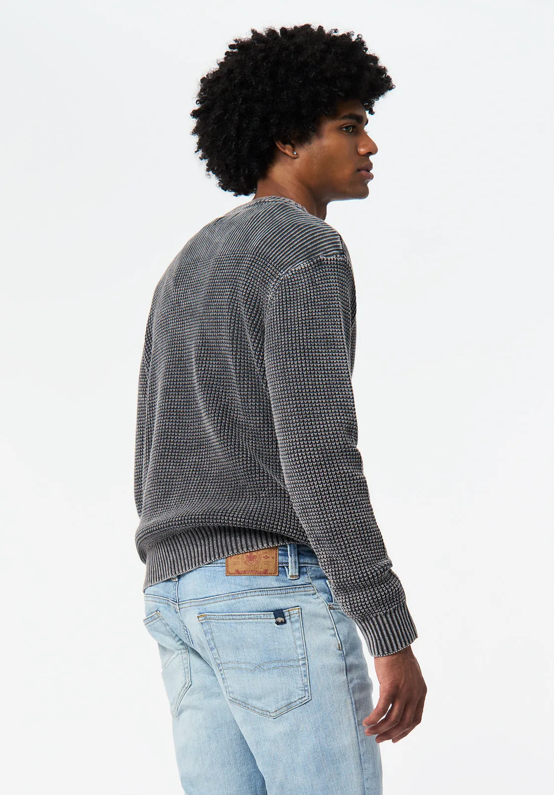 Washy Men's Textured Knit Crewneck Sweater, Black - BM24698 sold by Buffalo David Bitton product image thumbnail 3