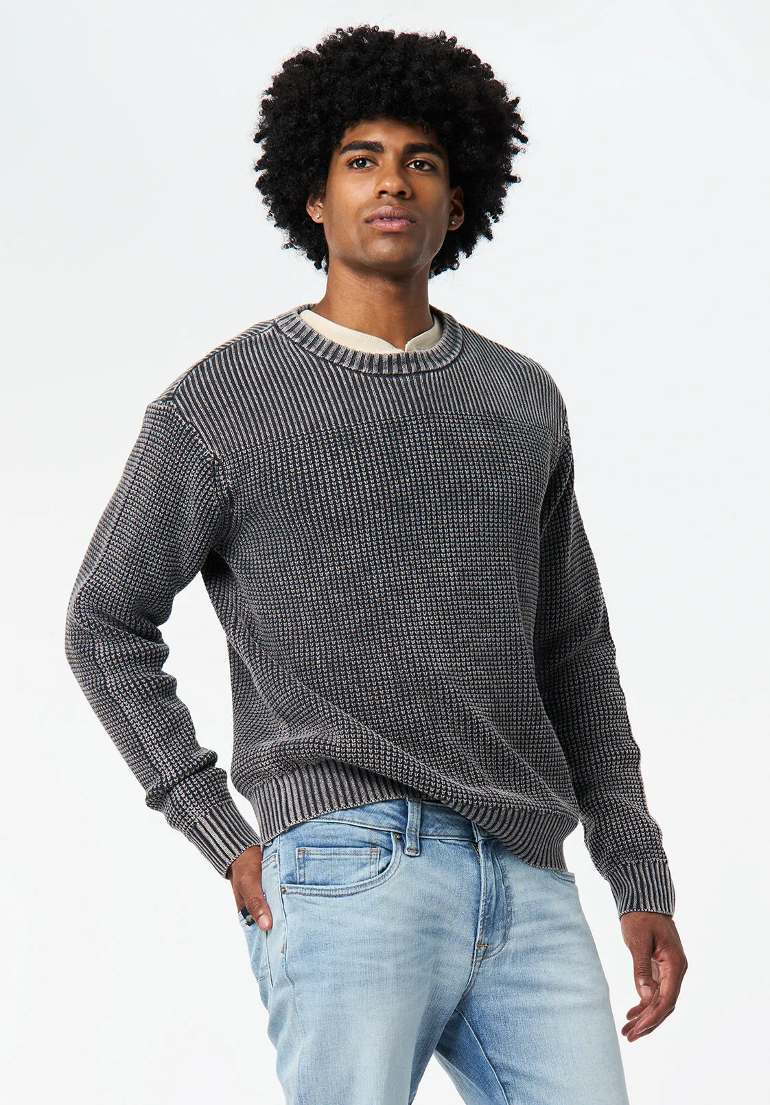 Washy Men's Textured Knit Crewneck Sweater, Black - BM24698 sold by Buffalo David Bitton product image thumbnail 2