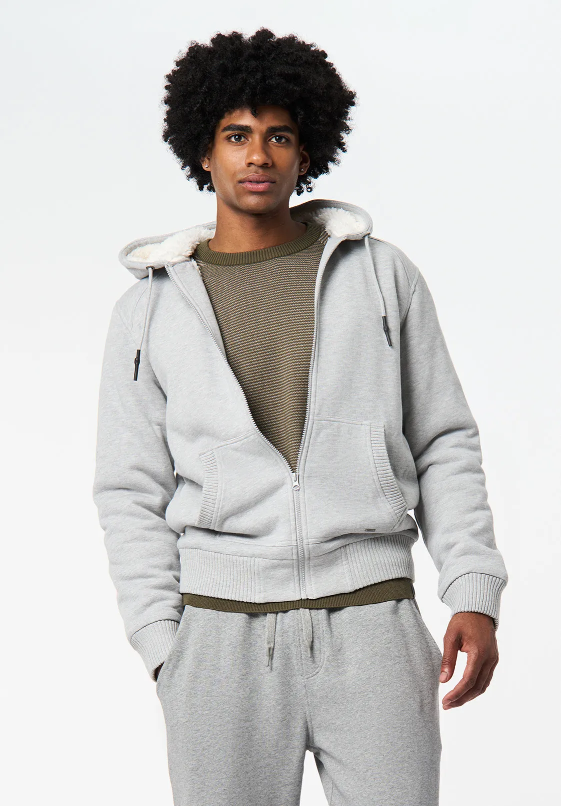 Fasox Men's Relaxed Full-Zip Hooded Jacket with Sherpa Lining, Heather Grey - BM24735 sold by Buffalo David Bitton