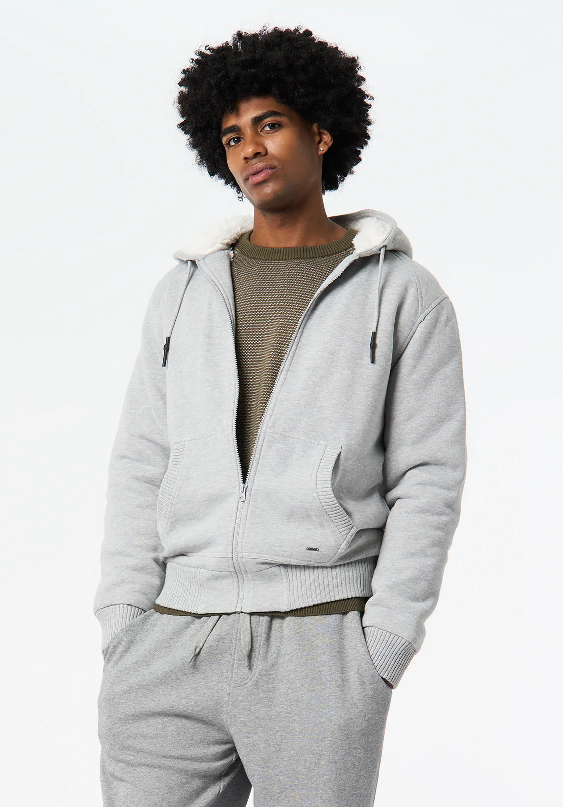 Fasox Men's Relaxed Full-Zip Hooded Jacket with Sherpa Lining, Heather Grey - BM24735 sold by Buffalo David Bitton product image thumbnail 2