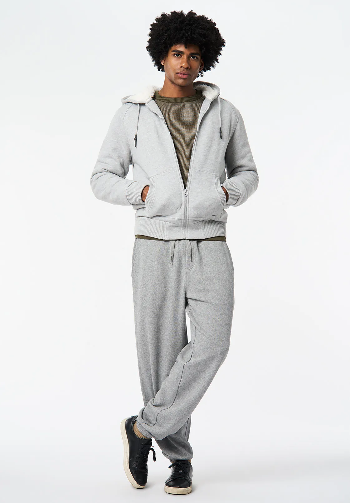 Fasox Men's Relaxed Full-Zip Hooded Jacket with Sherpa Lining, Heather Grey - BM24735 sold by Buffalo David Bitton product image thumbnail 3