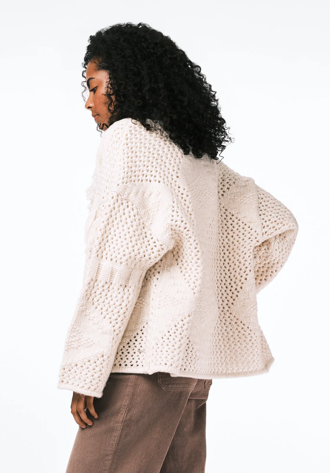 Agatha Women's Open-Front Knit Cardigan with Fringe, Oatmeal - SW0154 sold by Buffalo David Bitton product image thumbnail 3