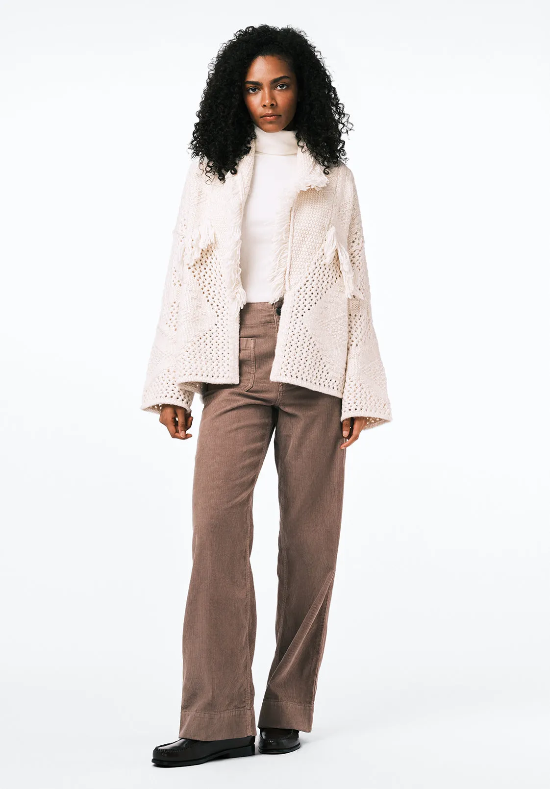 Agatha Women's Open-Front Knit Cardigan with Fringe, Oatmeal - SW0154 sold by Buffalo David Bitton product image thumbnail 4