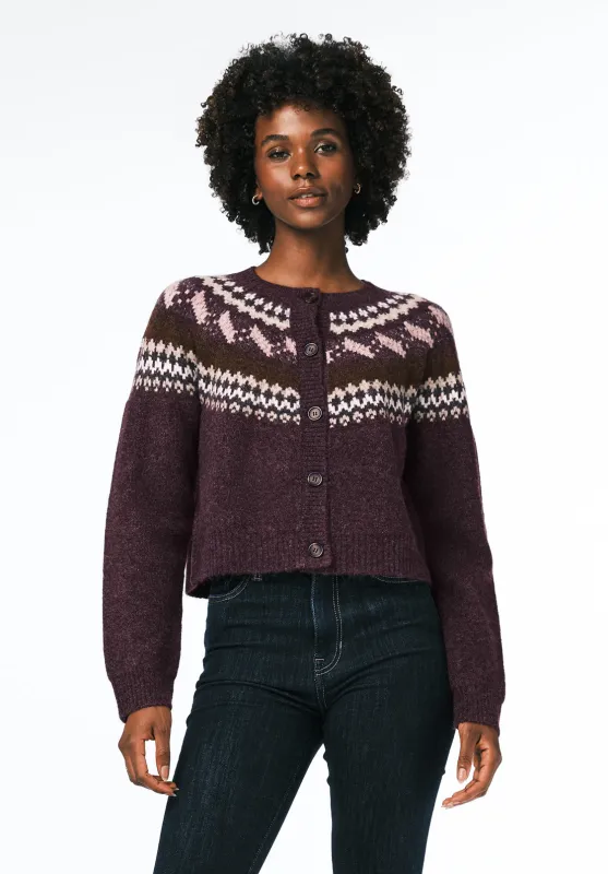 Frederick Women's Fair Isle Cardigan, Fig - SW0152 made by Buffalo David Bitton