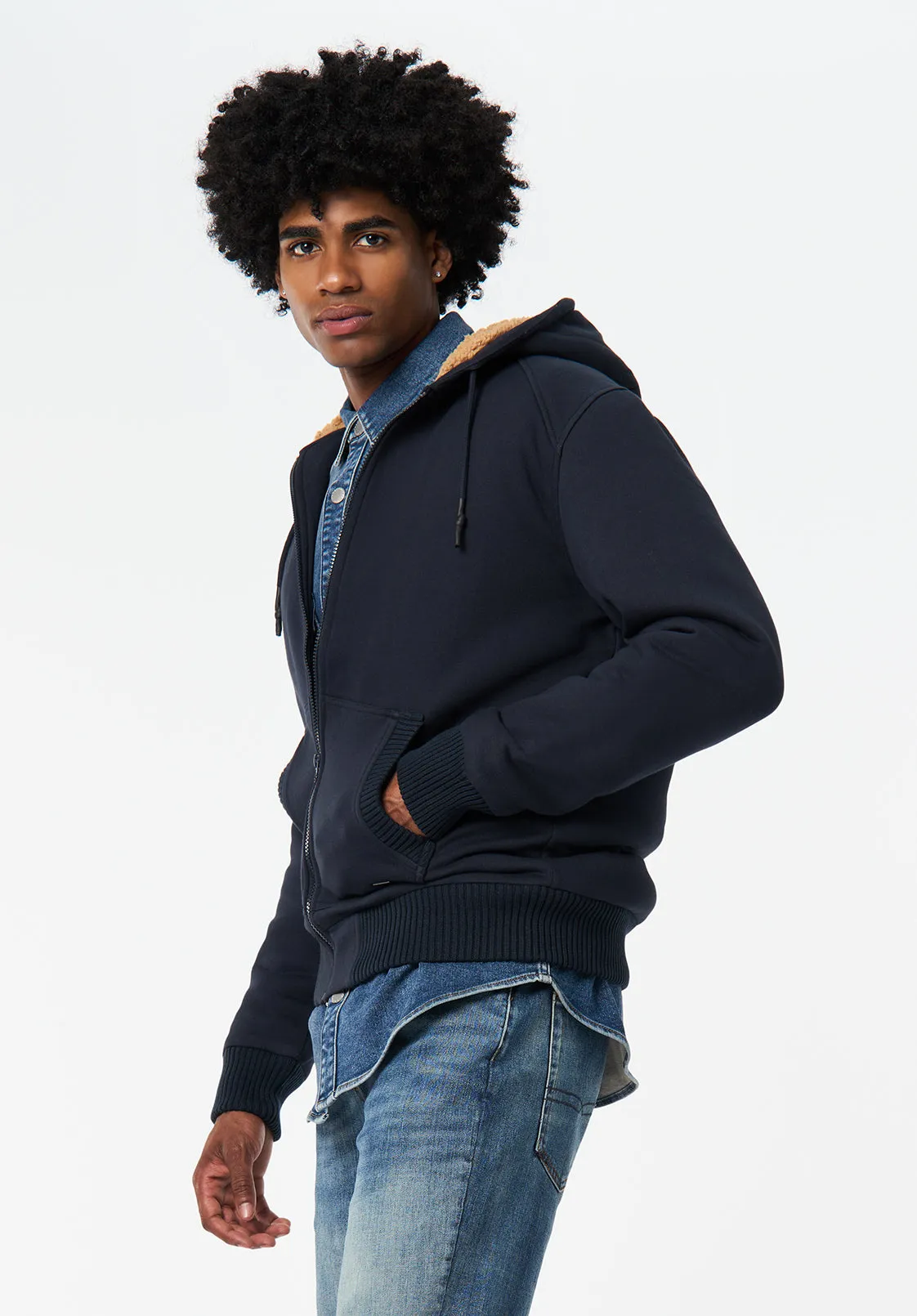 Fasox Men's Relaxed Full-Zip Hooded Jacket with Sherpa Lining, Whale - BM24735 sold by Buffalo David Bitton product image thumbnail 2