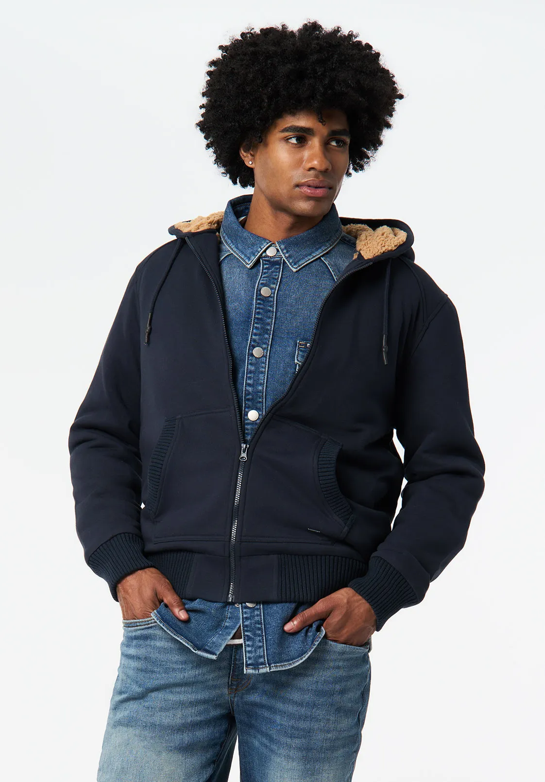 Fasox Men's Relaxed Full-Zip Hooded Jacket with Sherpa Lining, Whale - BM24735 sold by Buffalo David Bitton