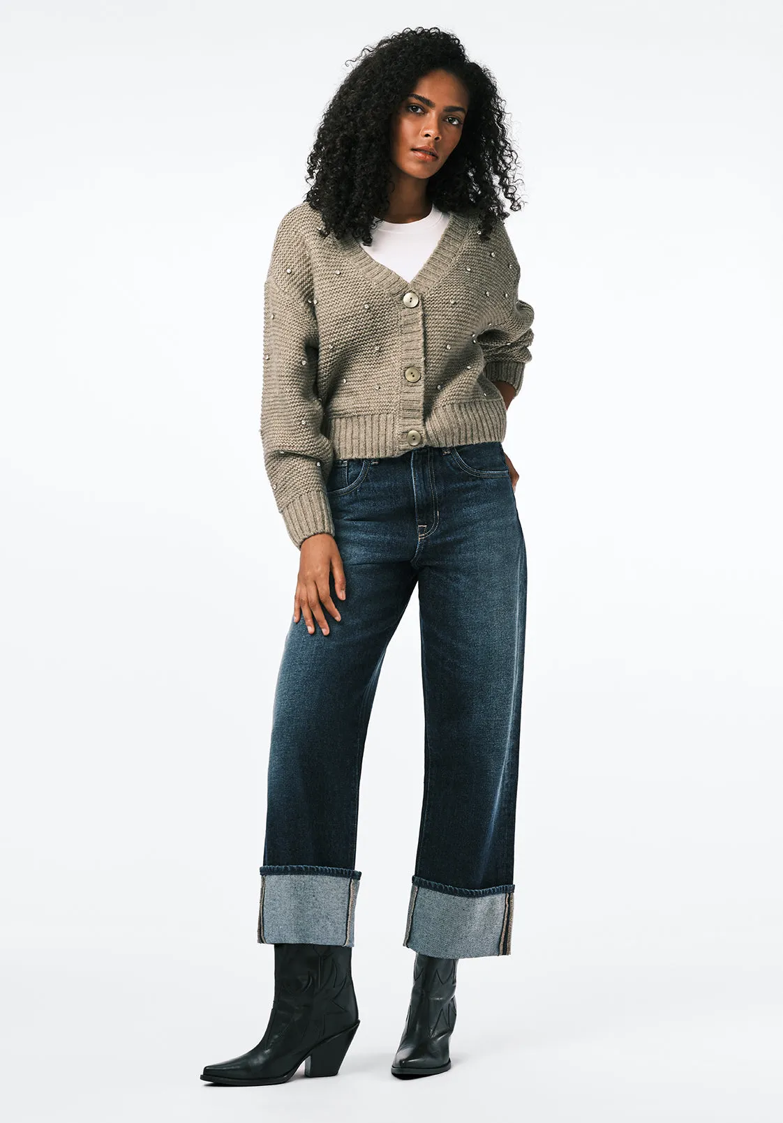 High Rise Wide Leg Cropped Addisson Women's Jeans, Dark Contrast - BL16106 sold by Buffalo David Bitton product image thumbnail 4