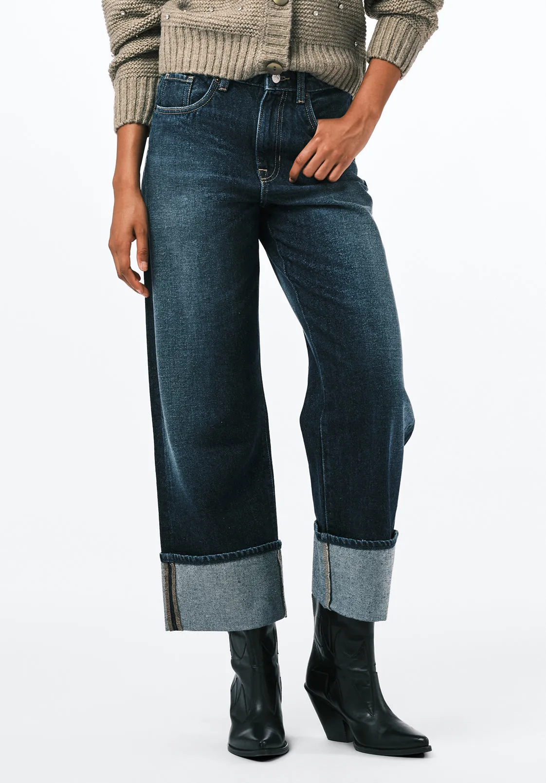 High Rise Wide Leg Cropped Addisson Women's Jeans, Dark Contrast - BL16106 sold by Buffalo David Bitton