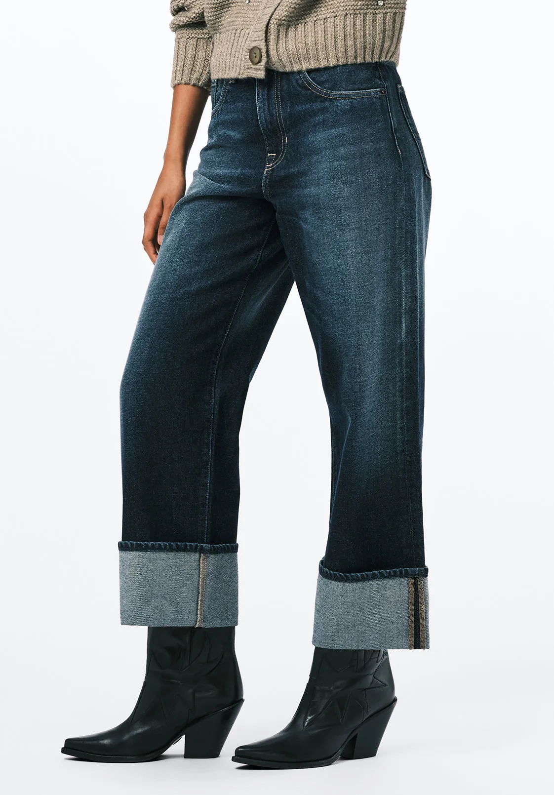High Rise Wide Leg Cropped Addisson Women's Jeans, Dark Contrast - BL16106 sold by Buffalo David Bitton product image thumbnail 2