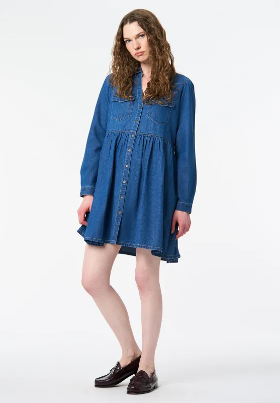 Gracelynn Denim Shirt Dress with Gathered Skirt, True Blue - WD0110 sold by Buffalo David Bitton