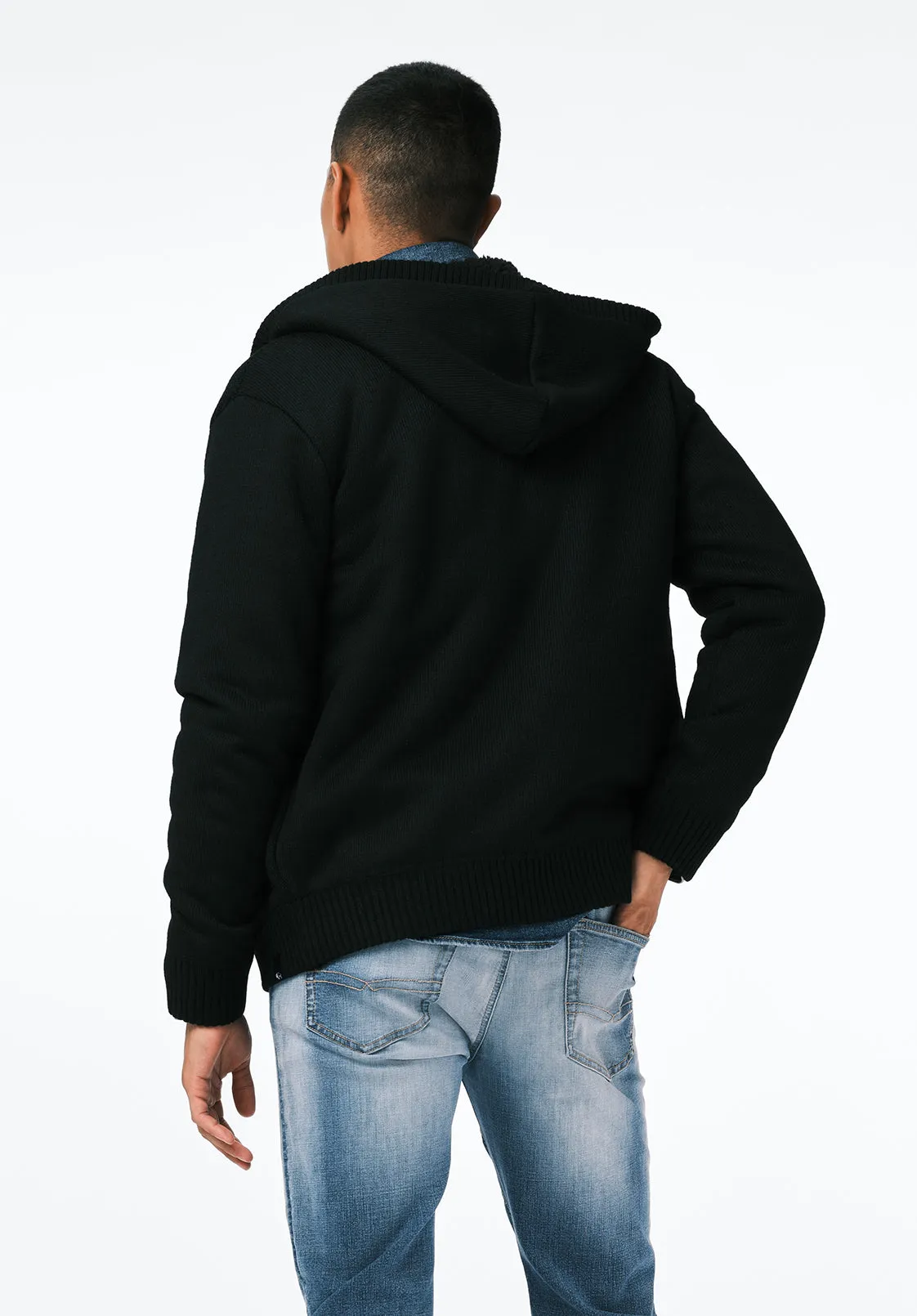 Walmick Men's Full-Zip Knit Hooded Jacket with Sherpa Lining, Black - BM24739 sold by Buffalo David Bitton product image thumbnail 3
