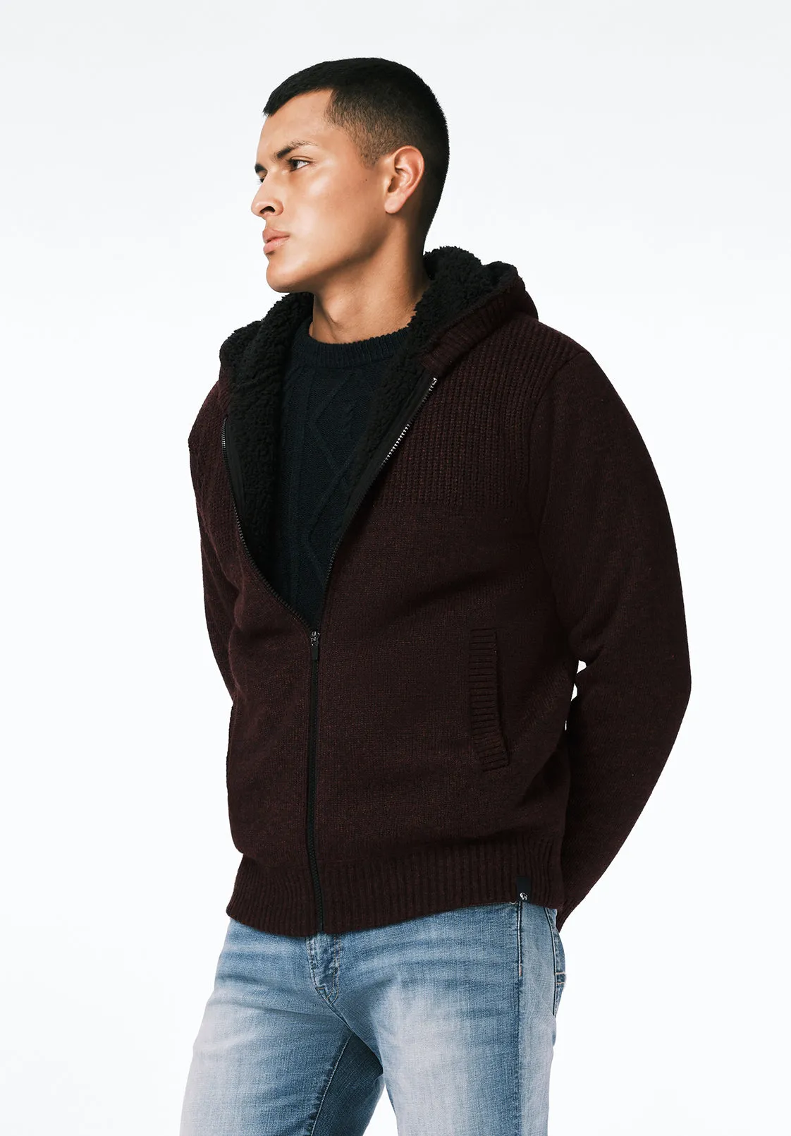 Walmick Men's Full-Zip Knit Hooded Jacket with Sherpa Lining, Fico - BM24739 sold by Buffalo David Bitton product image thumbnail 2