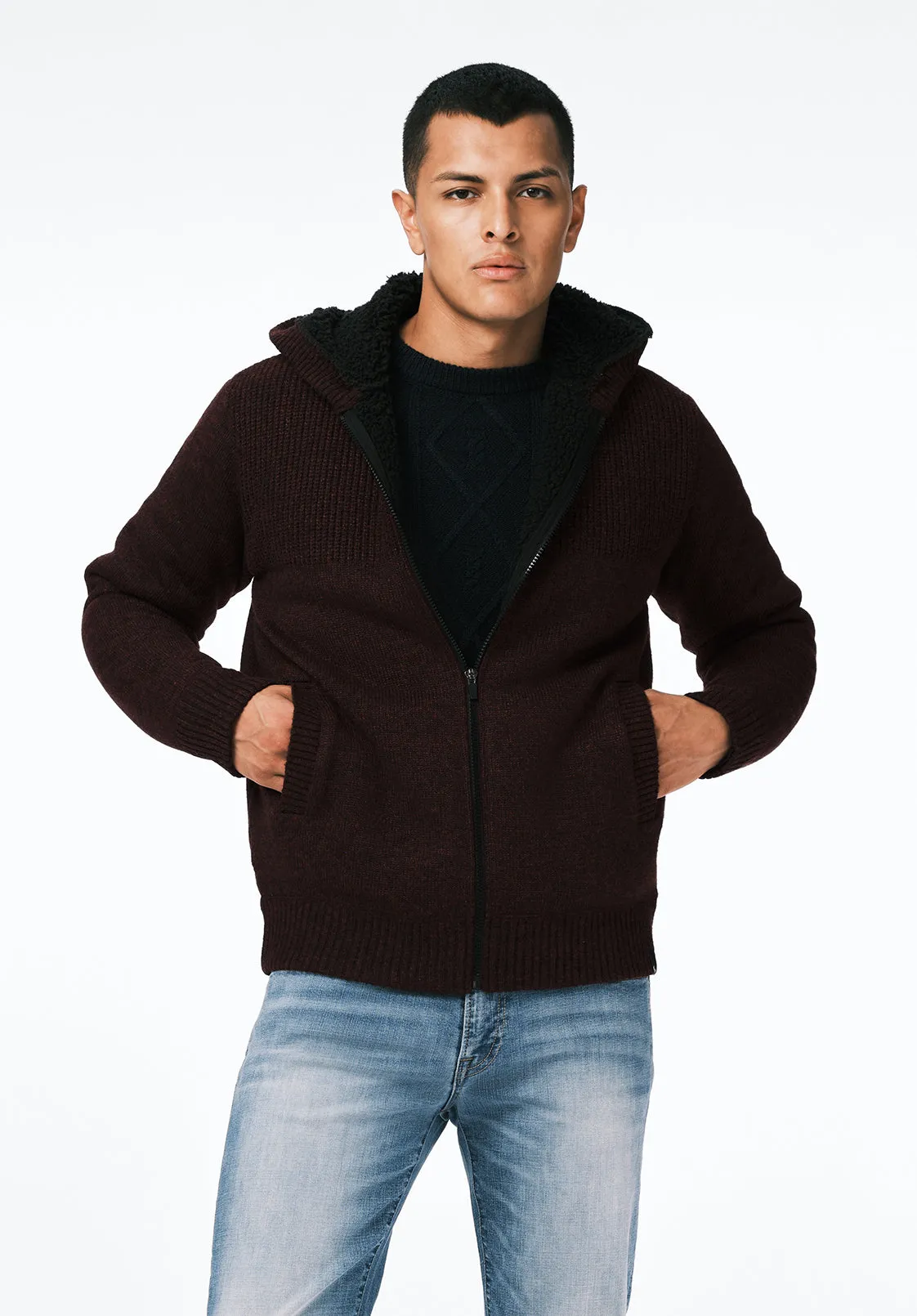 Walmick Men's Full-Zip Knit Hooded Jacket with Sherpa Lining, Fico - BM24739 sold by Buffalo David Bitton