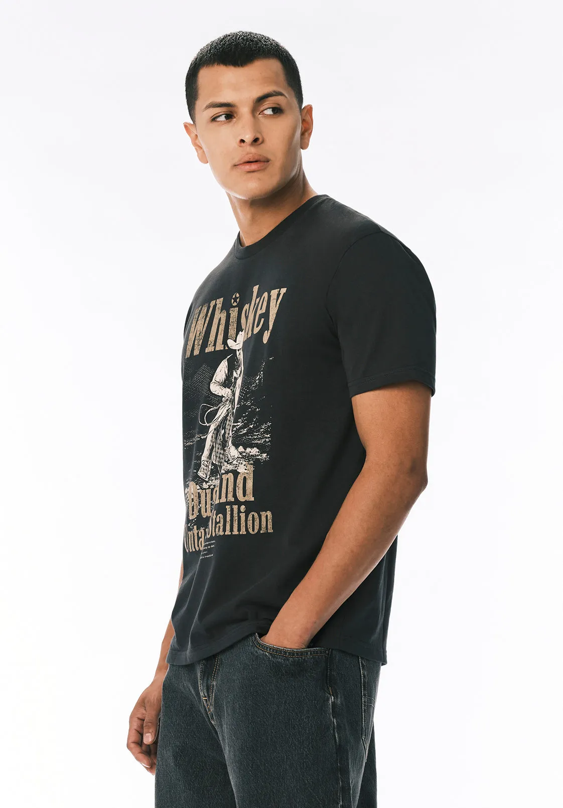 Tafo Men’s Graphic T-Shirt with Whiskey Cowboy Print, Black - BM24819 sold by Buffalo David Bitton product image thumbnail 2