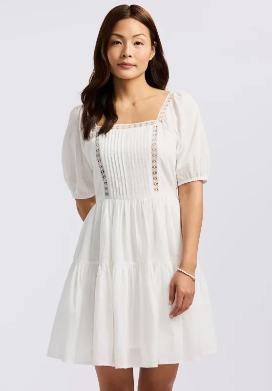 Lara Women's Jean Eyelet Trim Mini Dress, Bright White - WD0100P made by Buffalo David Bitton
