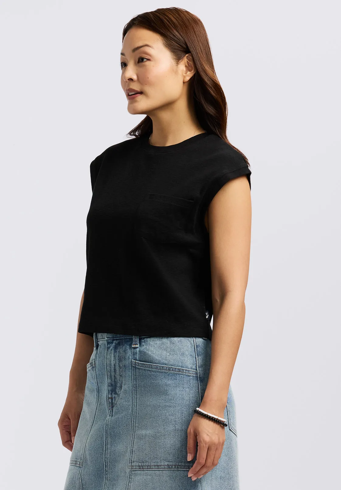 Amandine Women's Cap-Sleeve Crop Top, Black - KT0196P sold by Buffalo David Bitton