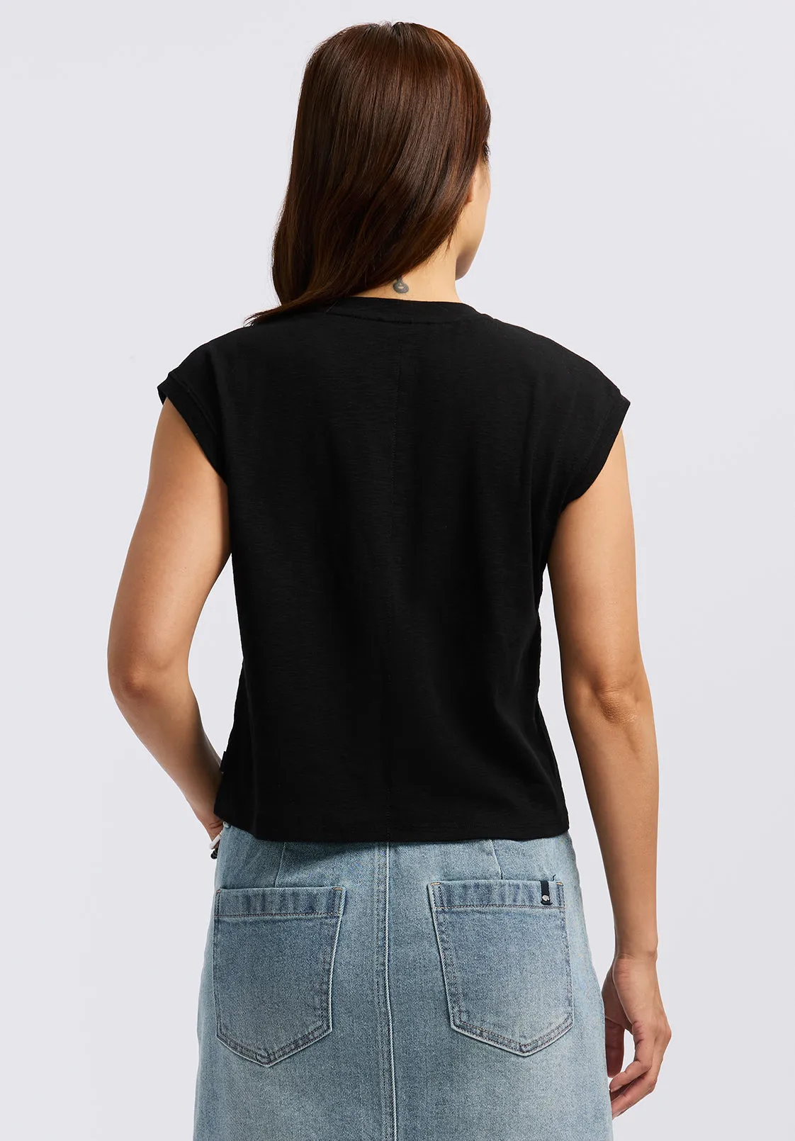 Amandine Women's Cap-Sleeve Crop Top, Black - KT0196P sold by Buffalo David Bitton product image thumbnail 2